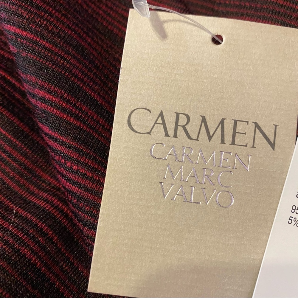 Carmen Marc Valvo Peplum Top Bracelet Sleeve Red Black Space Dye Women’s Medium - Picture 4 of 8